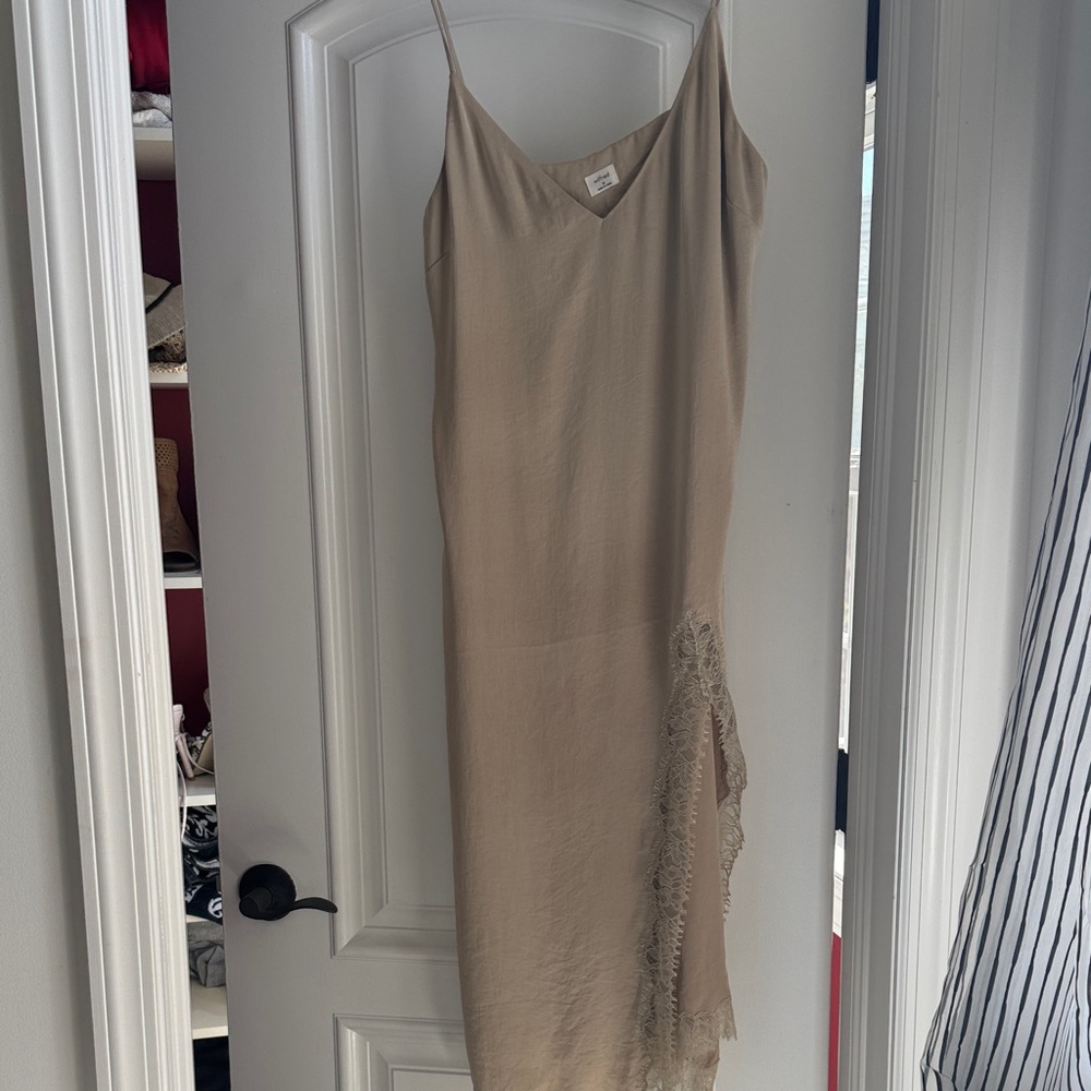 Wilfred Beige Midi Dress with Lace Accent